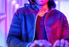 hacker guy with colorful lighting