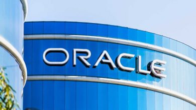 Oracle logo at their HQ in Silicon Valley; Oracle Corporation is a multinational computer technology company specializing in database management systems